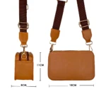 Bolso pequeño color miel con correa ajustable marrón. Dimensiones: 18cm ancho x 11cm alto x 8cm profundidad.