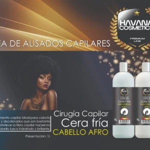 Set de alisado profesional Cera Fría Havana Cosmetics para cabello afro, incluye dos envases de 1 litro con tratamiento paso 1 y paso 2.