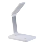 Lámpara de uñas plegable de 24W color blanco con brazo metálico ajustable, diseño compacto y base rectangular con controles táctiles integrados.