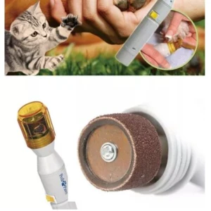 Limador eléctrico de uñas para mascotas, silencioso, con luz LED y rodillo de lijado marrón, ideal para uso doméstico.