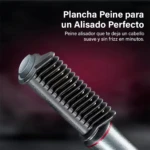 Cepillo alisador inalámbrico color gris con dientes cerámicos y borde rojo, diseñado para alisar y reducir el frizz del cabello de forma rápida.