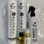 Kit de aseo capilar French's Gold: shampoo, tratamiento, protector térmico y ampolleta anticaída.