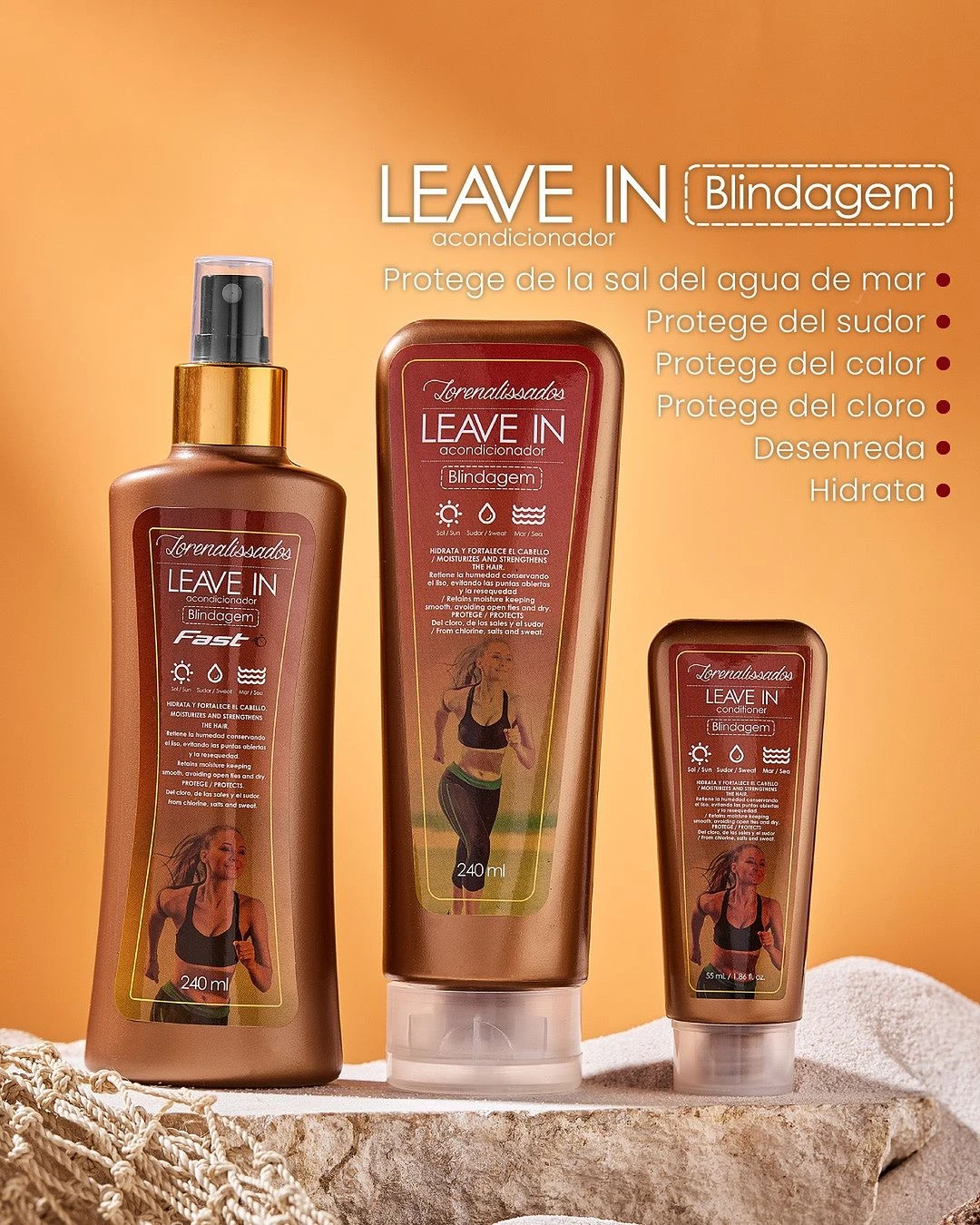 TRES protectores capilares Leave-in de L'Oréal Professionnel, dorados, con atomizador, para protección contra sol, cloro y calor.