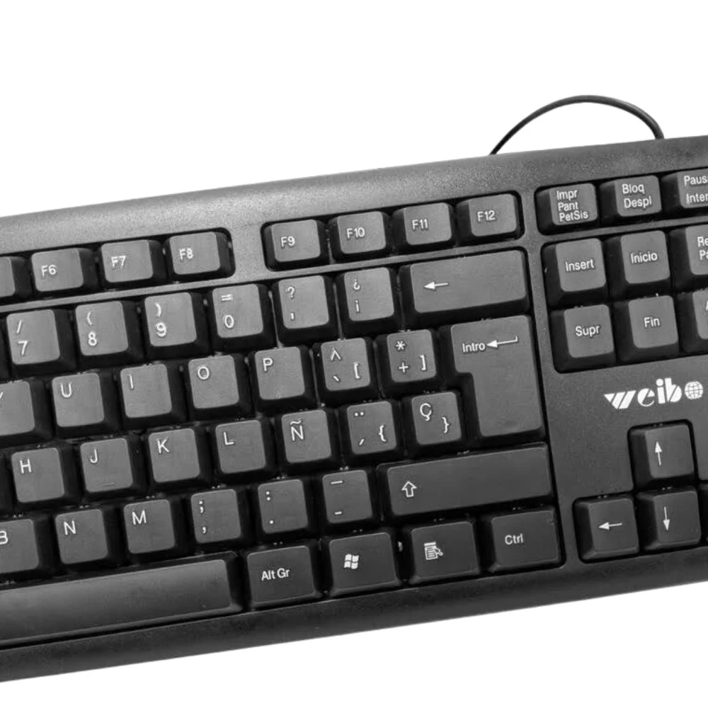 Teclado alámbrico Weibo FC-530 con distribución en español, vista superior detallada.