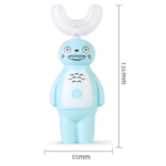 Cepillo dental eléctrico azul para niños con forma de oso, cerdas en U, mide 135x55mm.