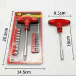 Juego de destornillador con mango en T rojo e imantado, incluye copas y puntas.