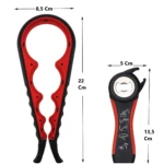 Destapador 6 en 1 rojo y negro, para botellas y frascos, con medidas.