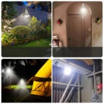 Bombillo recargable solar colgante para jardín, camping y construcción, ilumina patios y carpas.
