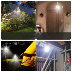 Bombillo recargable solar colgante para jardín, camping y construcción, ilumina patios y carpas.