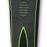 Rodillera extra larga negra con detalles en verde neón y almohadilla para soporte.