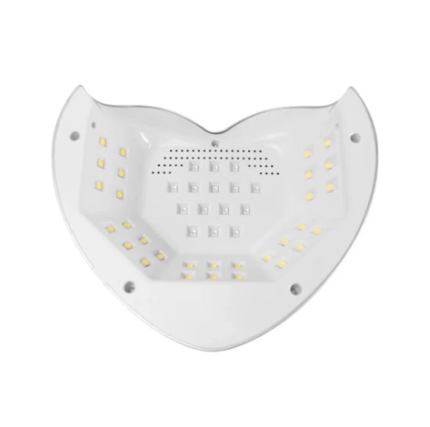 Lámpara profesional UV LED 288W color blanco con diseño ergonómico, interior equipado con múltiples bombillas estratégicamente distribuidas para secado.