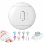 Cortaúñas eléctrico blanco redondo para bebés y adultos con 7 accesorios intercambiables y luz LED.