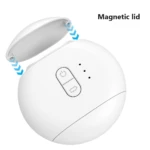 Corta uñas eléctrico blanco con tapa magnética abierta y botones de control.