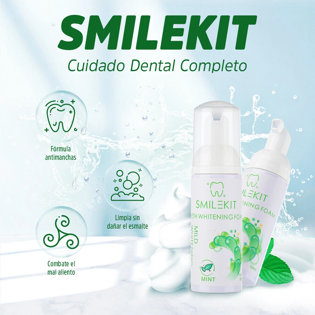 Set x2 Espuma Dental Blanqueadora Smilekit 50ml. Limpia, combate mal aliento y previene manchas.