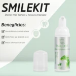 Espuma dental blanqueadora Smilekit Menta, 50ml, con beneficios de frescura y reducción de sarro.