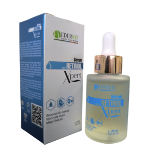 Serum con Retinol Xpert, botella translúcida, ideal para renovación celular y mejora de textura.