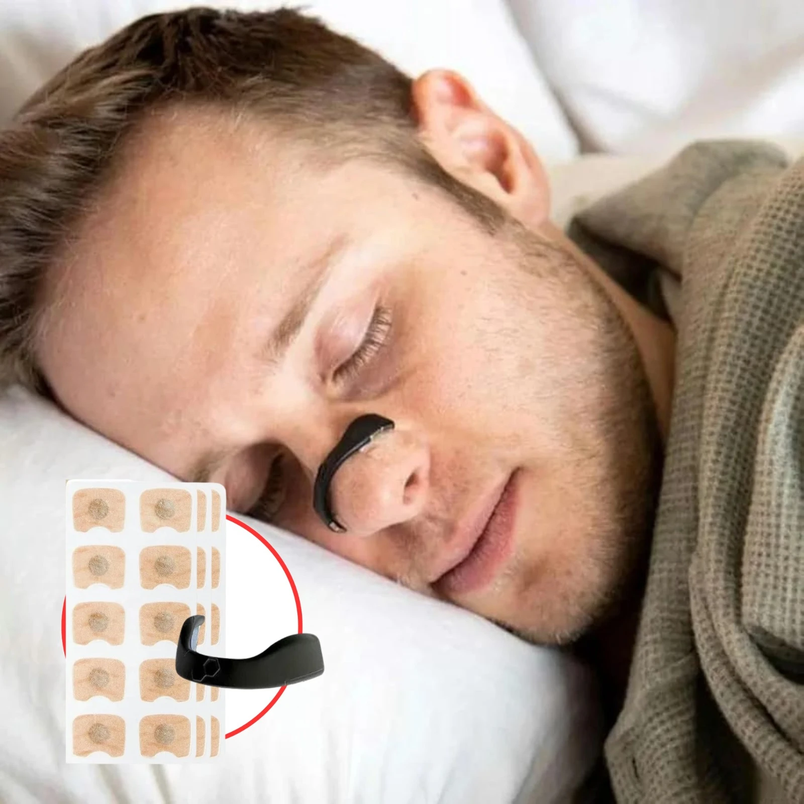 Clip nasal dilatador de respiración en forma de C para dormir, con 30 pares de parches en caja.