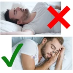 Clip antironquidos en nariz de hombre durmiendo, muestra uso correcto y desaprobación de ronquidos.
