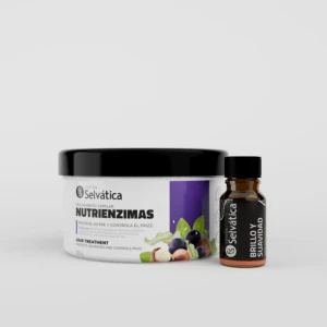 Duo capilar Adios Frizz: tratamiento nutritivo en tarro y serum de brillo y suavidad.