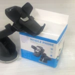 Soporte universal negro para celular con base de ventosa, ideal para coche.