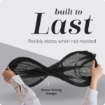 Cesta de malla negra plegable, ideal para ahorrar espacio.