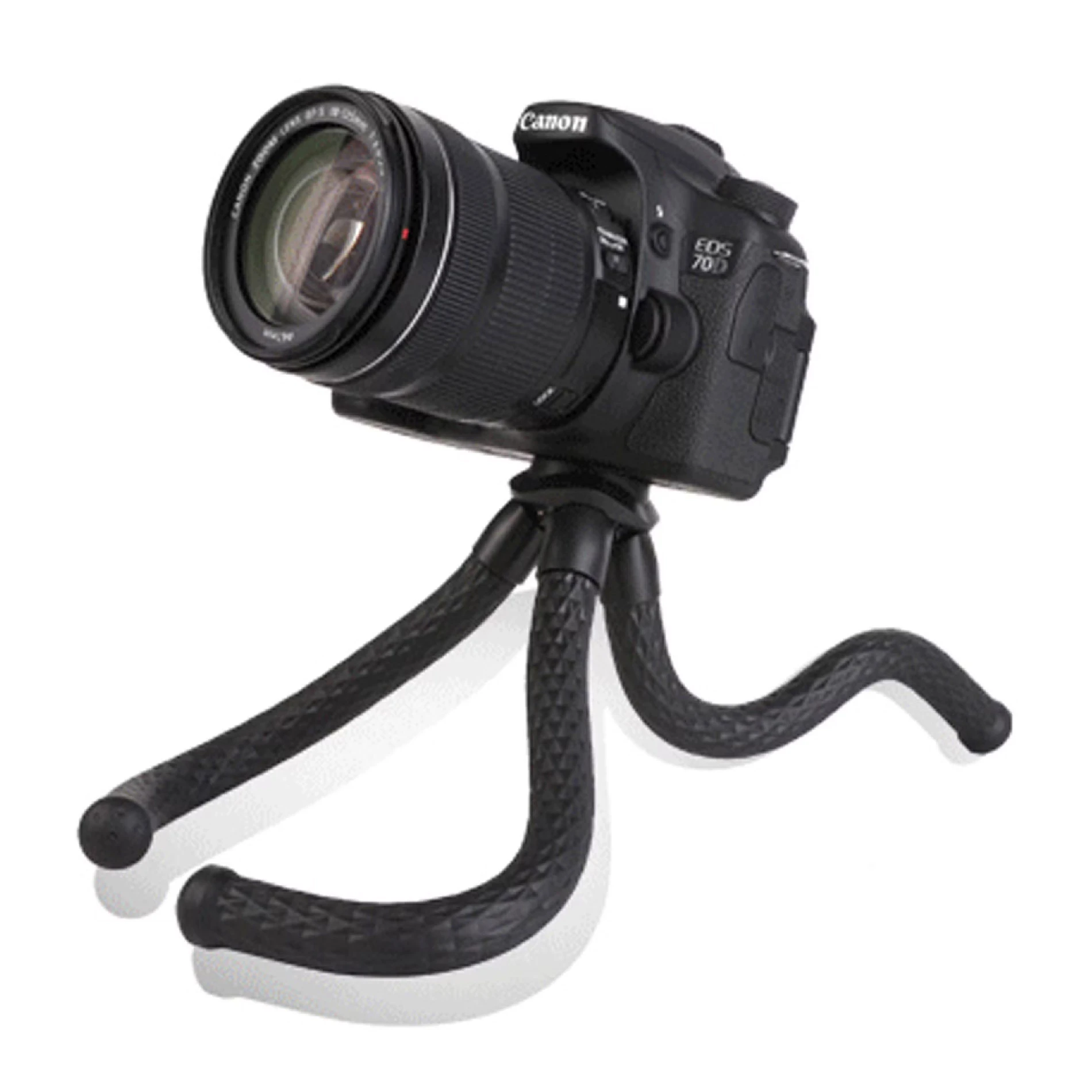 Trípode flexible negro para cámara Canon EOS 70D con patas articuladas.