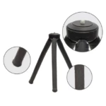 Trípode flexible negro para celular y cámara, con patas texturizadas y tornillo de montaje.