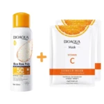 Set BIOAQUA: Spray protector solar Arroz 150ml SPF 50 más dos mascarillas hidratantes Vitamina C.