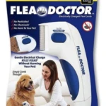 Peine eléctrico blanco y azul para perros y gatos, mata pulgas sin químicos. Incluye cepillo limpiador.