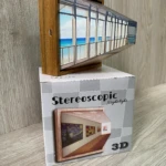 Lámpara 3D con escena de galería de arte y mar, diseño de madera.