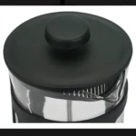 Cafetera prensa francesa de 600 ml con tapa negra y recipiente de vidrio transparente.