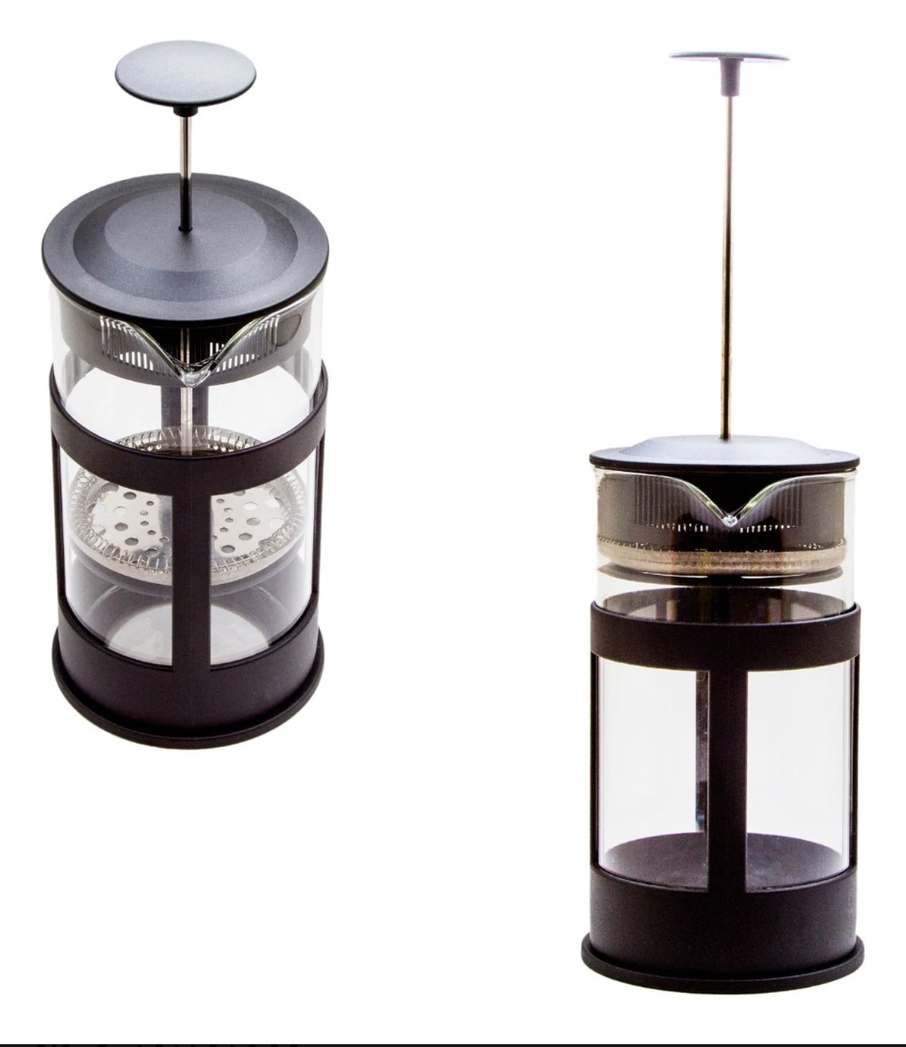 Cafetera prensa francesa 600 ml de vidrio y acero inoxidable, color negro.