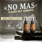 Dos frascos de tónico capilar Markhor sobre base de piedra gris, diseñado para activar el crecimiento natural de barba, cabello y cejas sin químicos.