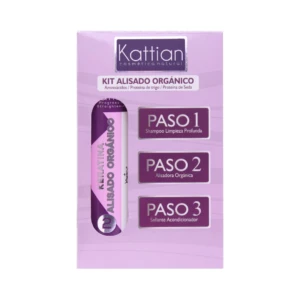 Kit de Alisado Orgánico Kattian con pasos 1, 2 y 3.