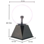 Bola de cristal lámpara Tesla eléctrica con base negra piramidal, medidas 22x12 cm.