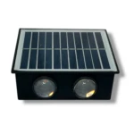 Lámpara solar exterior con 4 LED y panel fotovoltaico.