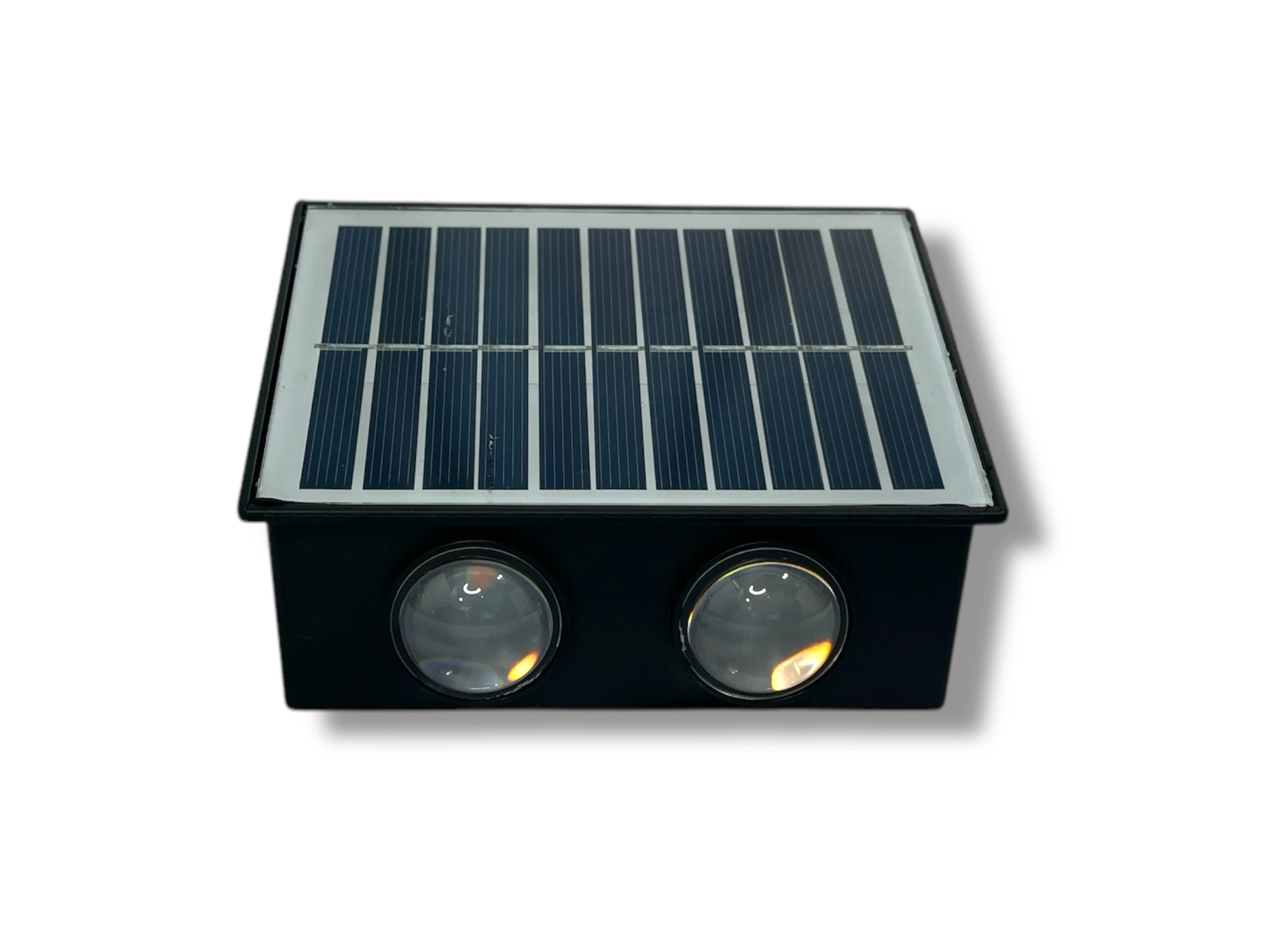 Lámpara solar exterior con 4 LED y panel fotovoltaico.