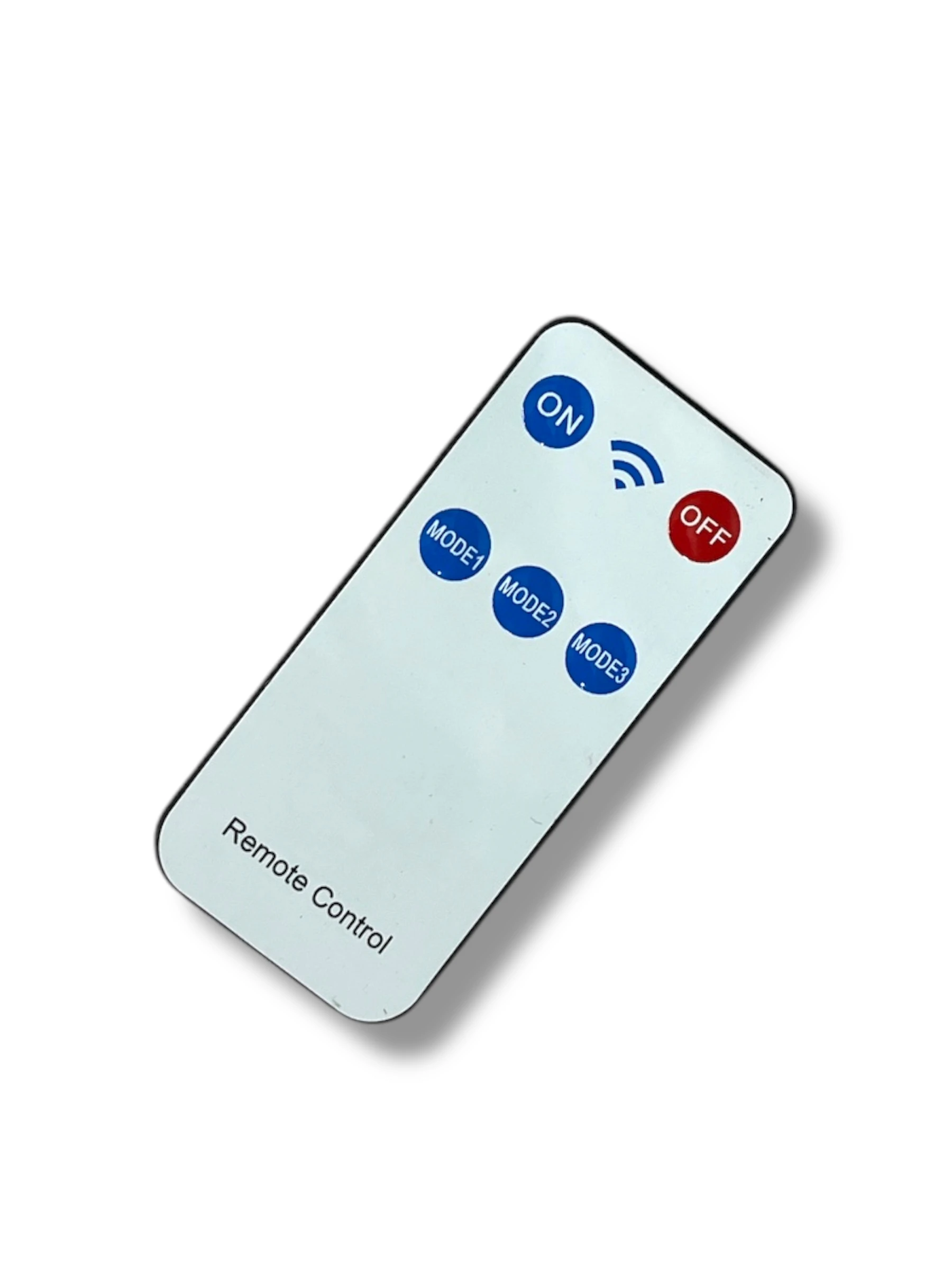 Control remoto para lámpara solar, blanco, con botones ON/OFF y modos 1, 2, 3.