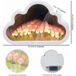 Lámpara nube con tulipanes simulados iluminados. Medidas 21x13 cm.