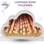 Lámpara nube con tulipanes rosados, decoración infantil para habitación.