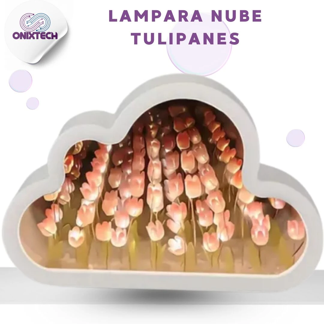 Lámpara nube con tulipanes rosados, decoración infantil para habitación.