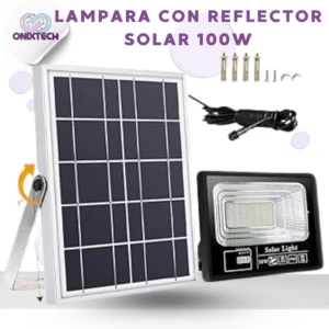 Lámpara reflectora solar de 100W, panel solar, cable de conexión y accesorios de montaje.
