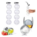 Set x3 moldes redondos de plástico transparente para hacer bolas de hielo, con fresas y limón.