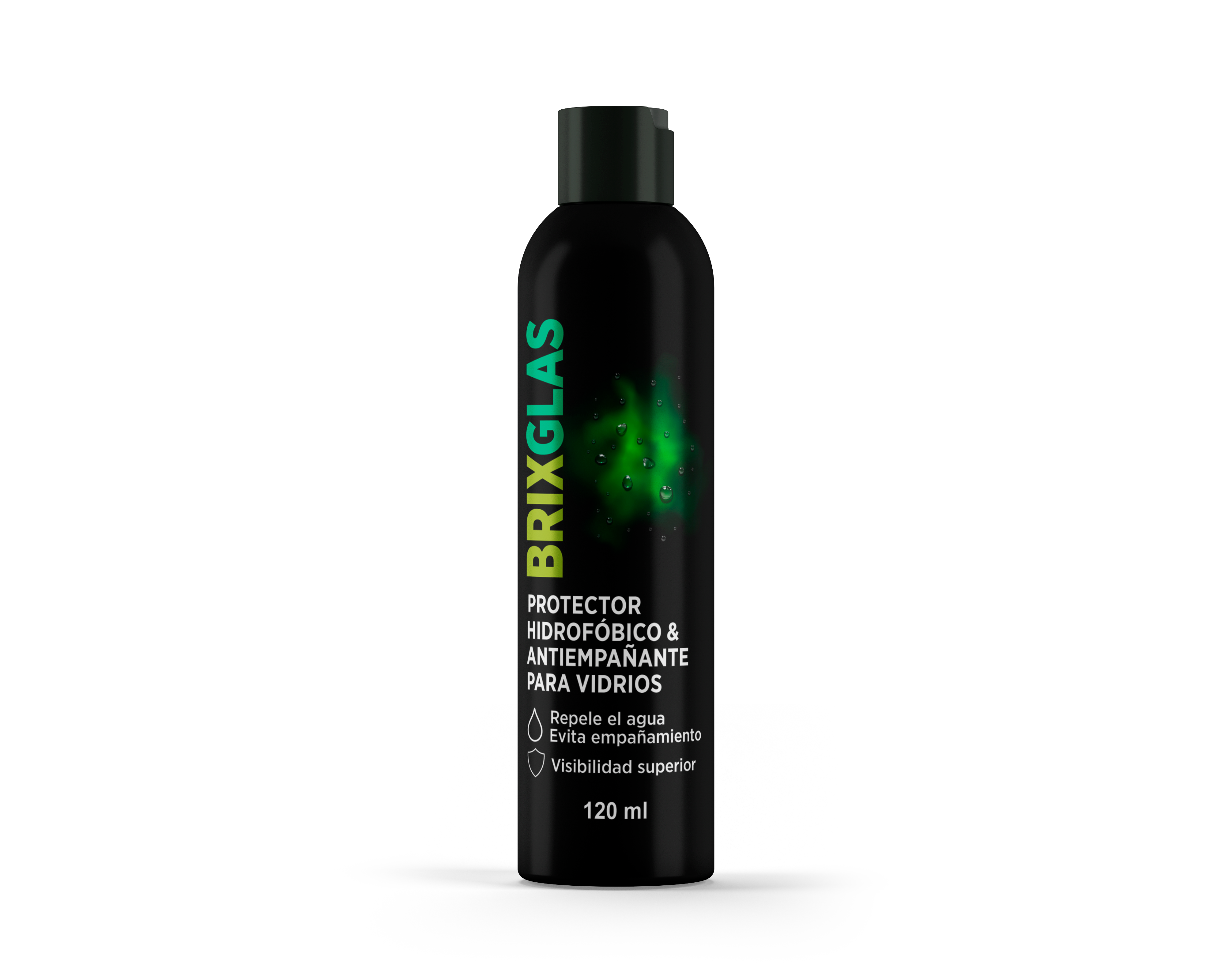 Brixglas protector hidrofóbico y antiempañante para vidrios en botella negra 120 ml.