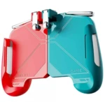 Gamepad para celular Ak-16, rojo y azul, con gatillos de metal, ideal para juegos.