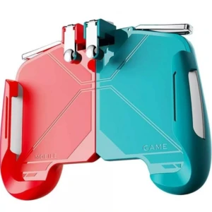 Gamepad para celular Ak-16, rojo y azul, con gatillos de metal, ideal para juegos.