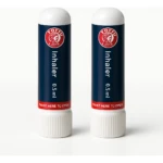 Dos inhaladores nasales Rinitis Kit X2 azules con blanco, 0.5 ml cada uno, con logo circular rojo.