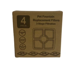 Filtro para fuente de agua para mascotas, 4 unidades, 3 etapas de filtración, incluye pad de poliéster, carbón premium y resina de intercambio iónico.
