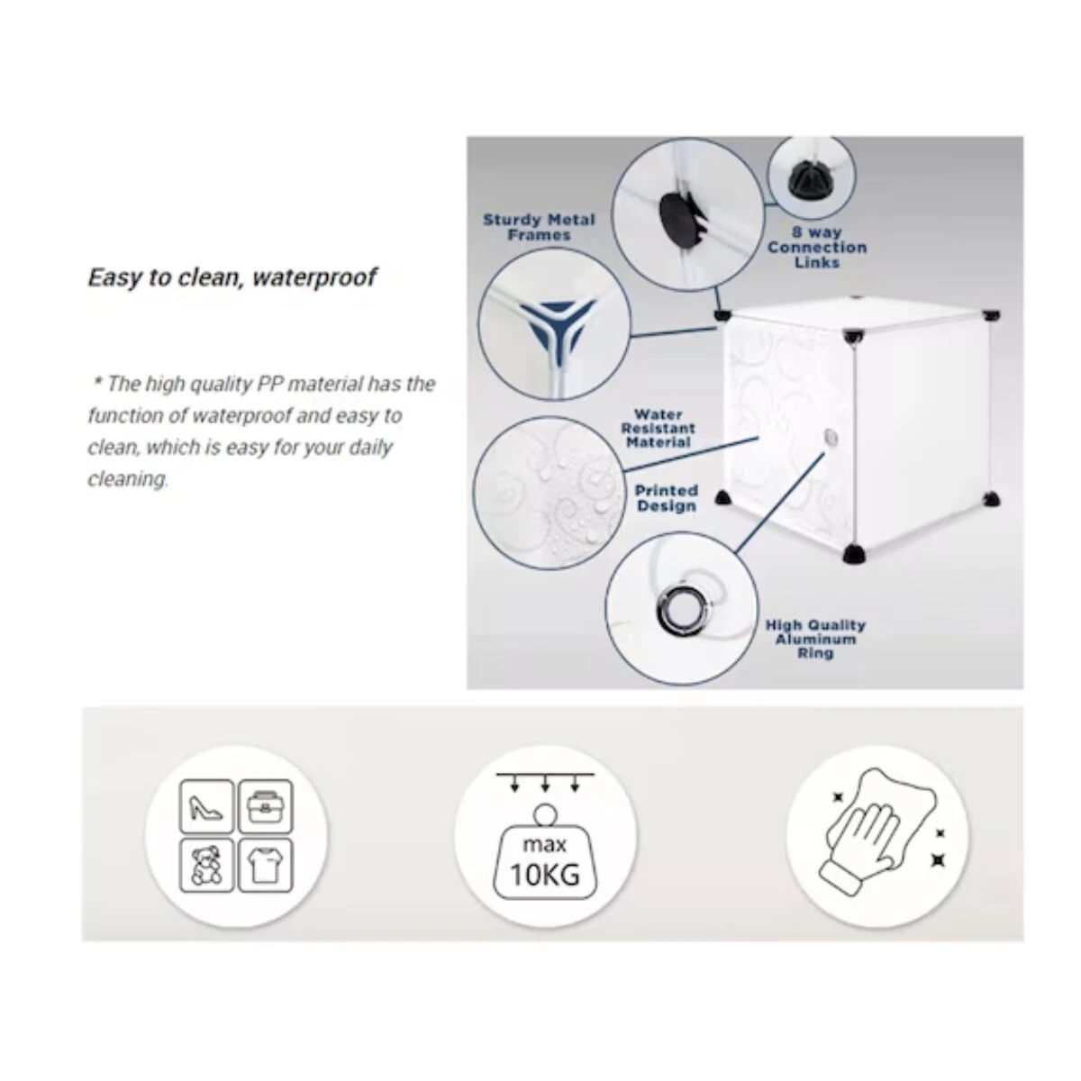 Armario organizador infantil blanco, fácil de limpiar e impermeable, con diseño de osos y estampado floral.