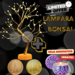 Lámpara LED estilo bonsái dorado con ramas luminosas. Oferta limitada: regalo de vela aromática.